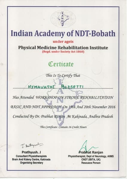 Workshop on Stroke Rehabilitation — NDT-Bobath, Indian Academy of NDT-Bobath · Physical Medicine Rehabilitation Institute