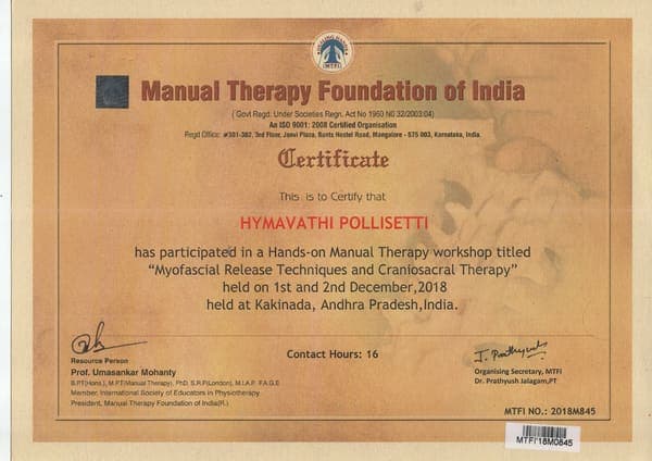 Myofascial Release & Craniosacral Therapy, Manual Therapy Foundation of India