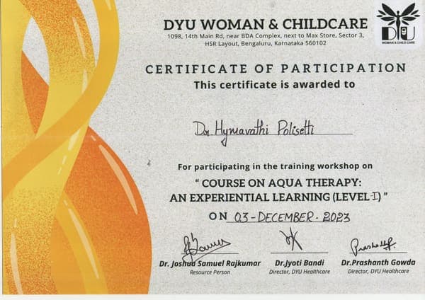 Aqua Therapy — Experiential Learning (Level 1), DYU Healthcare — Woman & Childcare