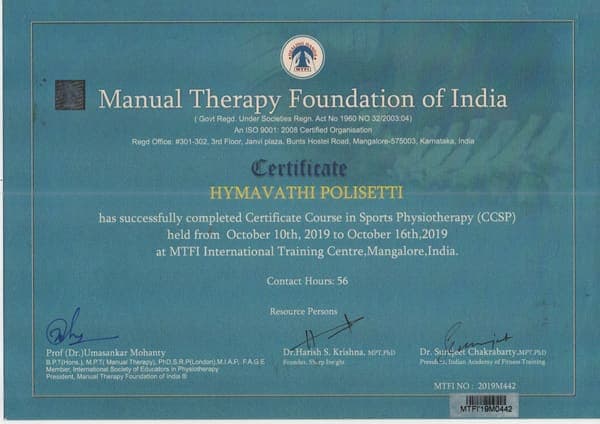 Certificate Course in Sports Physiotherapy (CCSP), Manual Therapy Foundation of India · MTFI International Training Centre