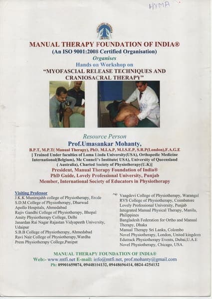Myofascial Workshop — Programme, Manual Therapy Foundation of India