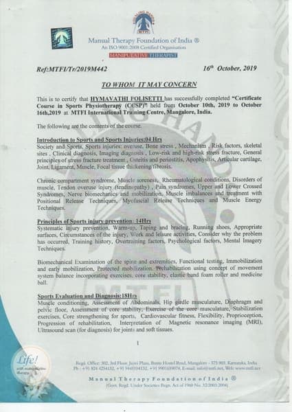 CCSP — Course Contents (Page 1), MTFI · Mangalore
